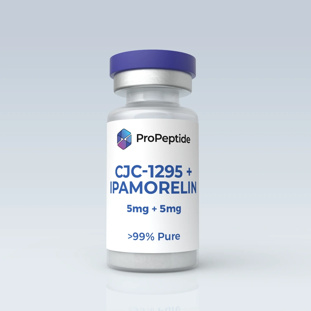 CJC-1295 + Ipamorelin longevity peptide blend — freeze-dried vial